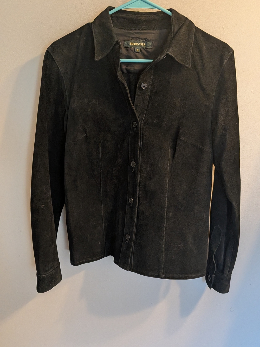 Vintage BUSHWACKER Genuine Suede Leather Jacket Women’s Size Small Black Button